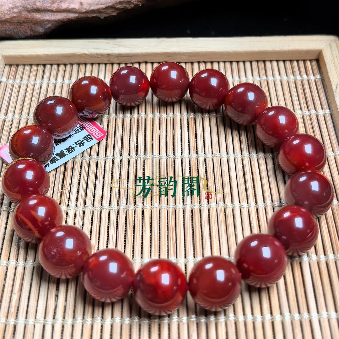 原矿无胶牛血红天然南红收藏手串11+mm