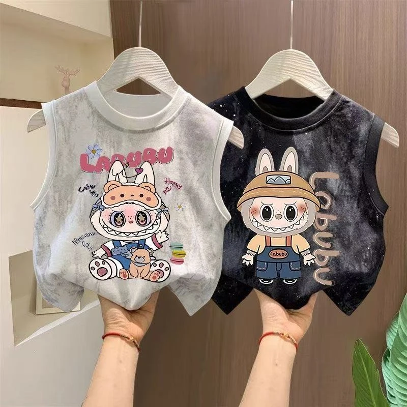 儿童夏装扎染卡通上衣帅气炸街无袖t恤男童夏季时髦背心休闲上衣