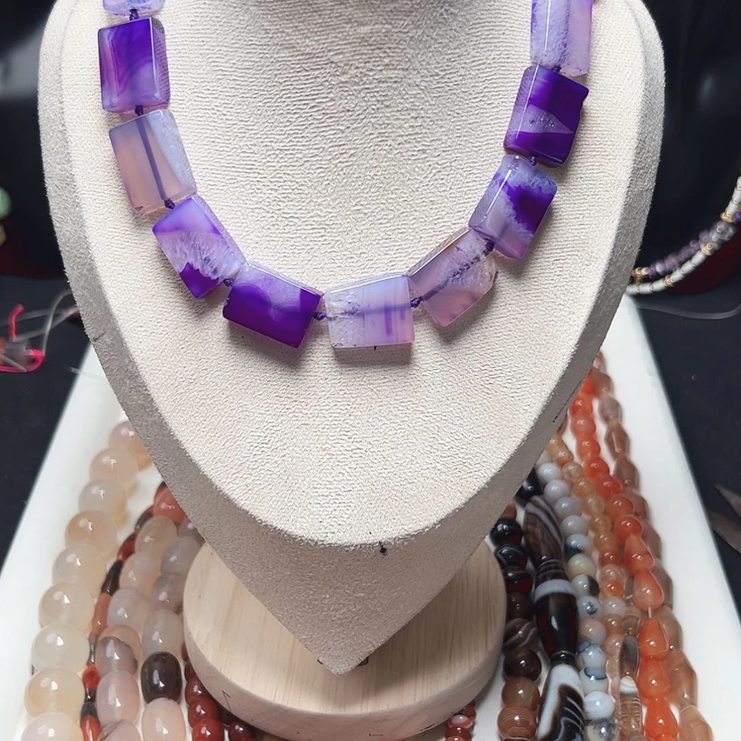 玛瑙/玉髓未镶嵌珠宝半成品t670 16m 紫玛瑙方糖一条