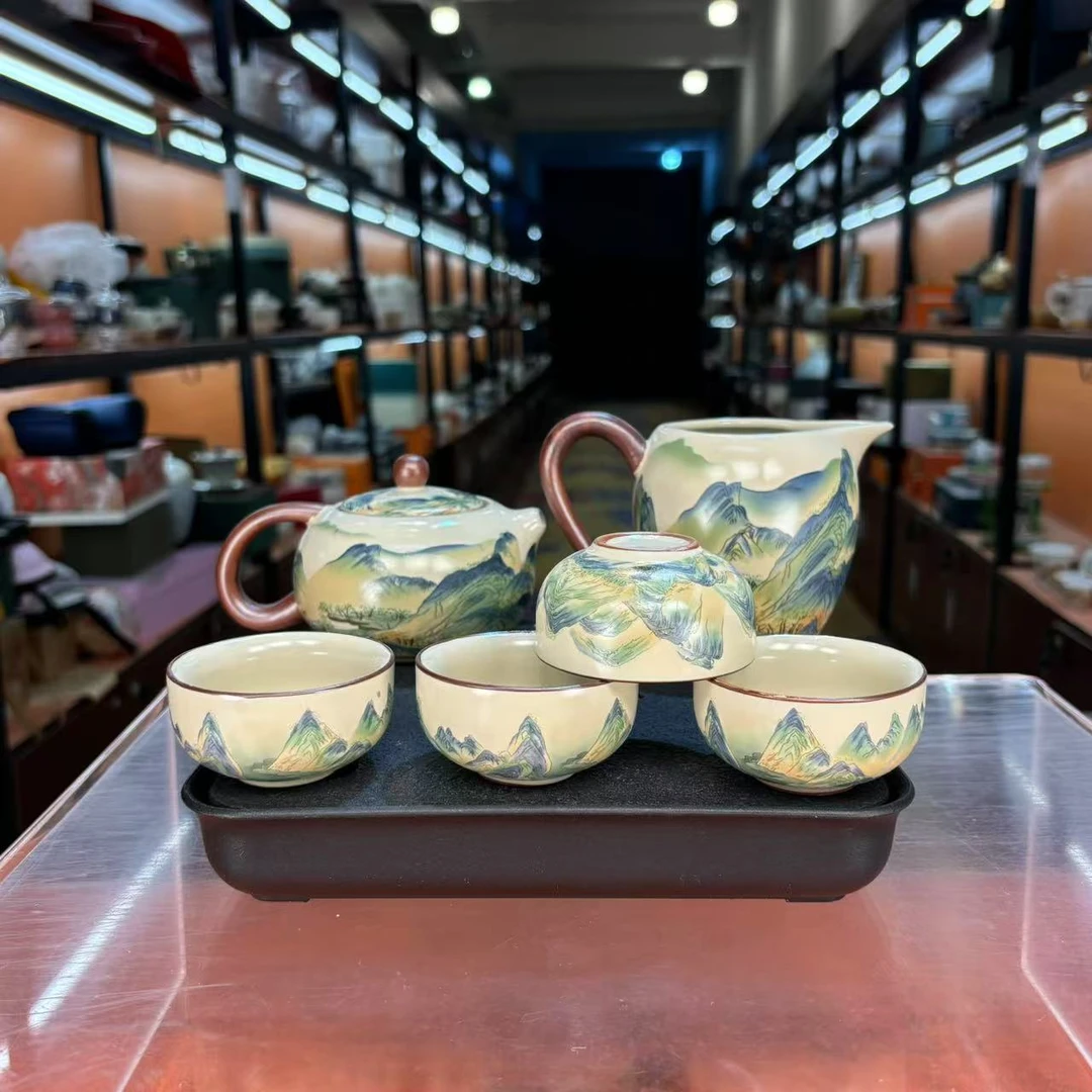 秋香茶具 汝窑万里河山西施壶一壶四杯+公道杯（无礼盒）小套装2699