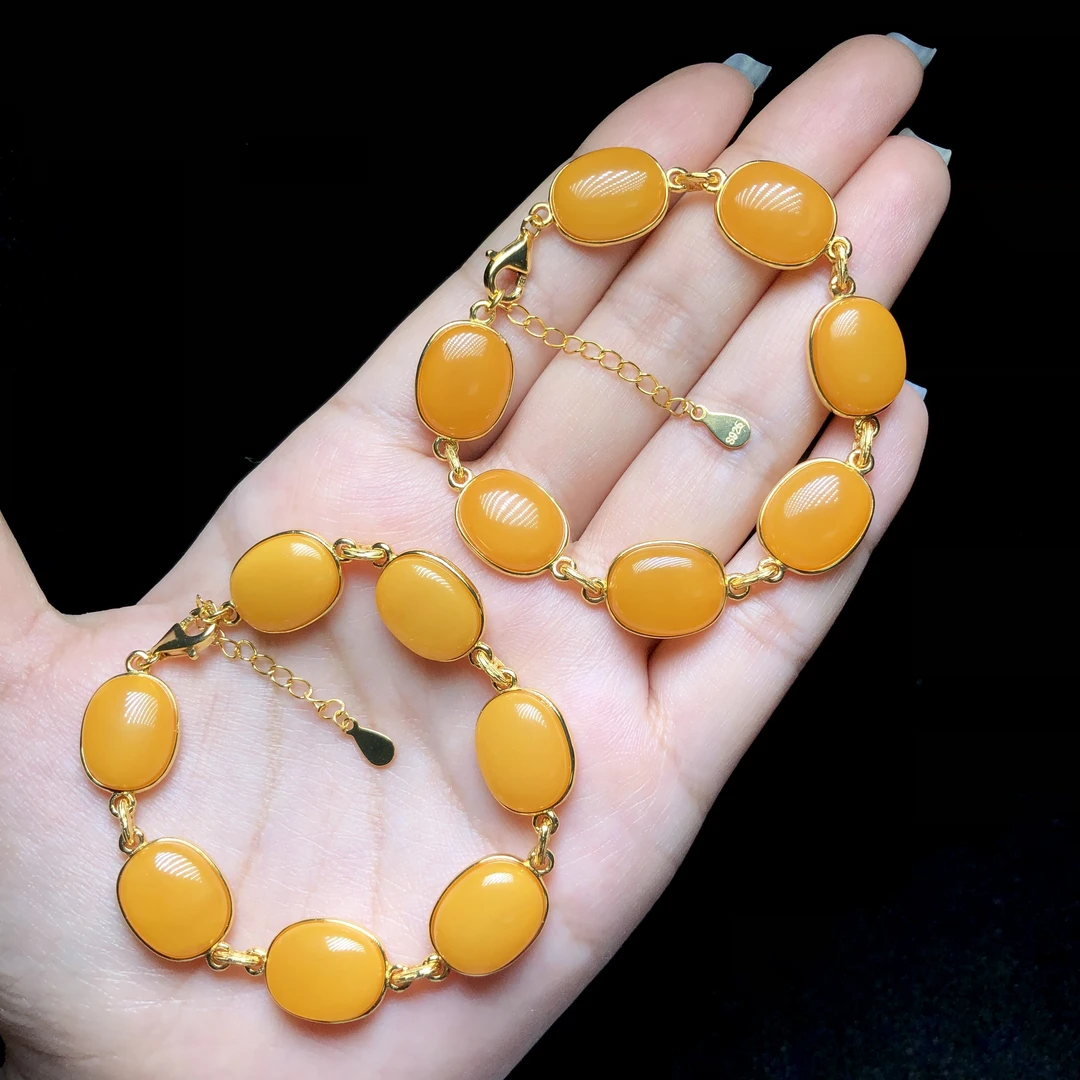 【云上叙】S925银蜜蜡手链-多样性发其一-10×13mm-V80630-M（甄选）