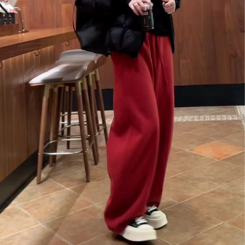 气质百搭时尚保暖抽绳加绒卫裤冬新款韩版休闲松紧腰显瘦长裤女款