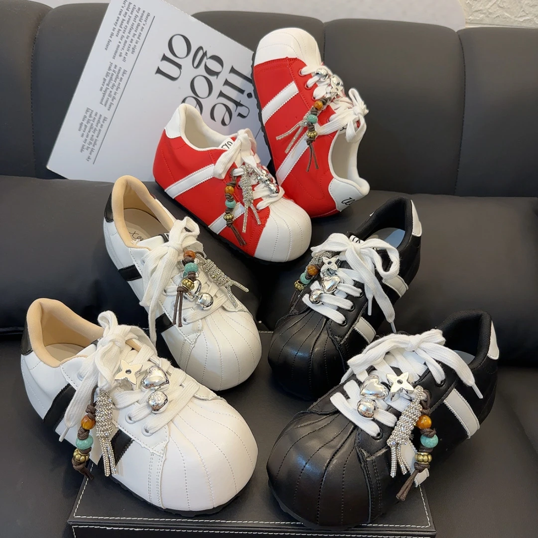 欧货重工串珠丑萌大头厚底小白鞋女潮小众复古百搭德训鞋休闲板鞋