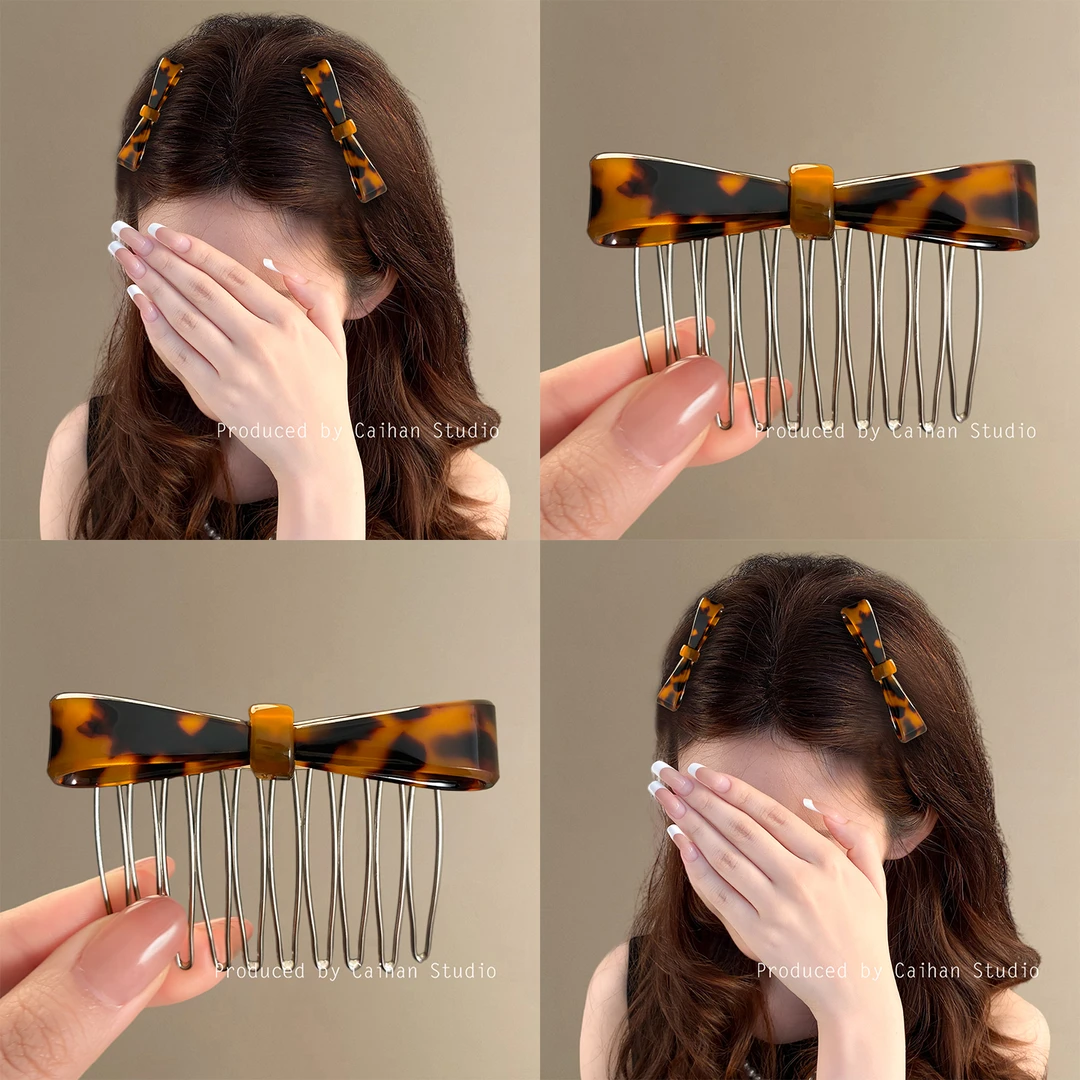 凛冬恋歌~复古醋酸蝴蝶结发梳发夹女前额侧边齿梳刘海夹子盘发器