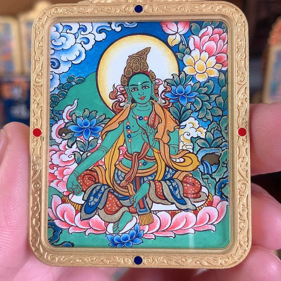 吊坠绿度母热贡纯手绘唐卡福利卡