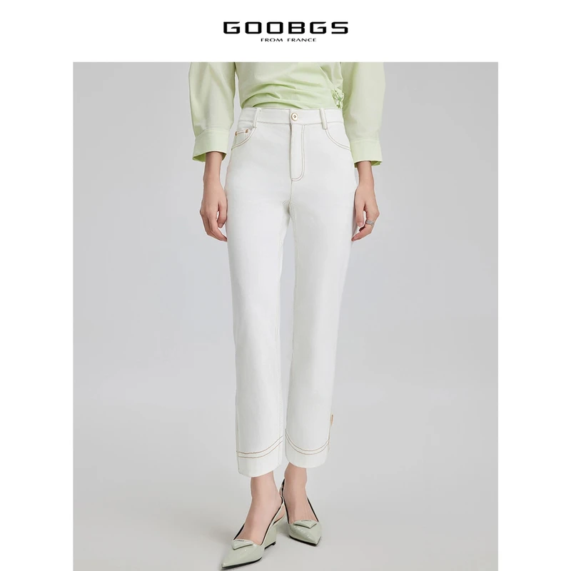 【谷邦L+】谷邦GOOBGS 白色高腰直筒裤女 G3291136-A