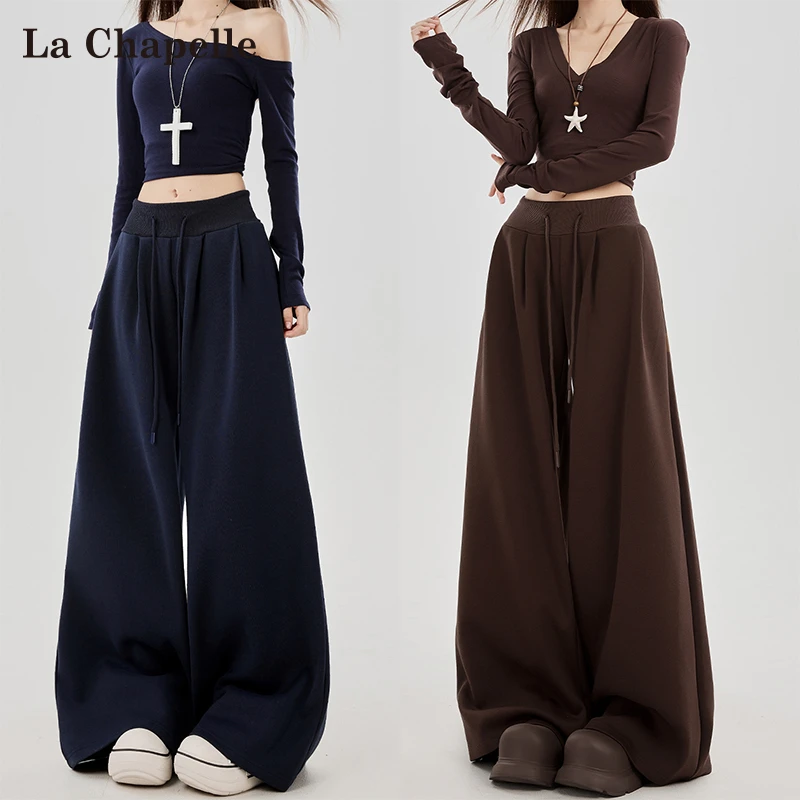 拉夏贝尔低腰运动裤女春秋2025新款宽松垂感bf慵懒风阔腿卫裤