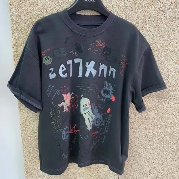 【链接18】2025夏款纯棉涂鸦中大童潮酷网红宽松时尚百搭