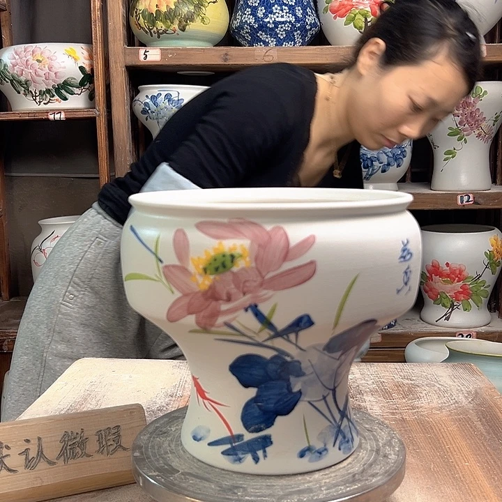 陶口22青花荷陶瓷