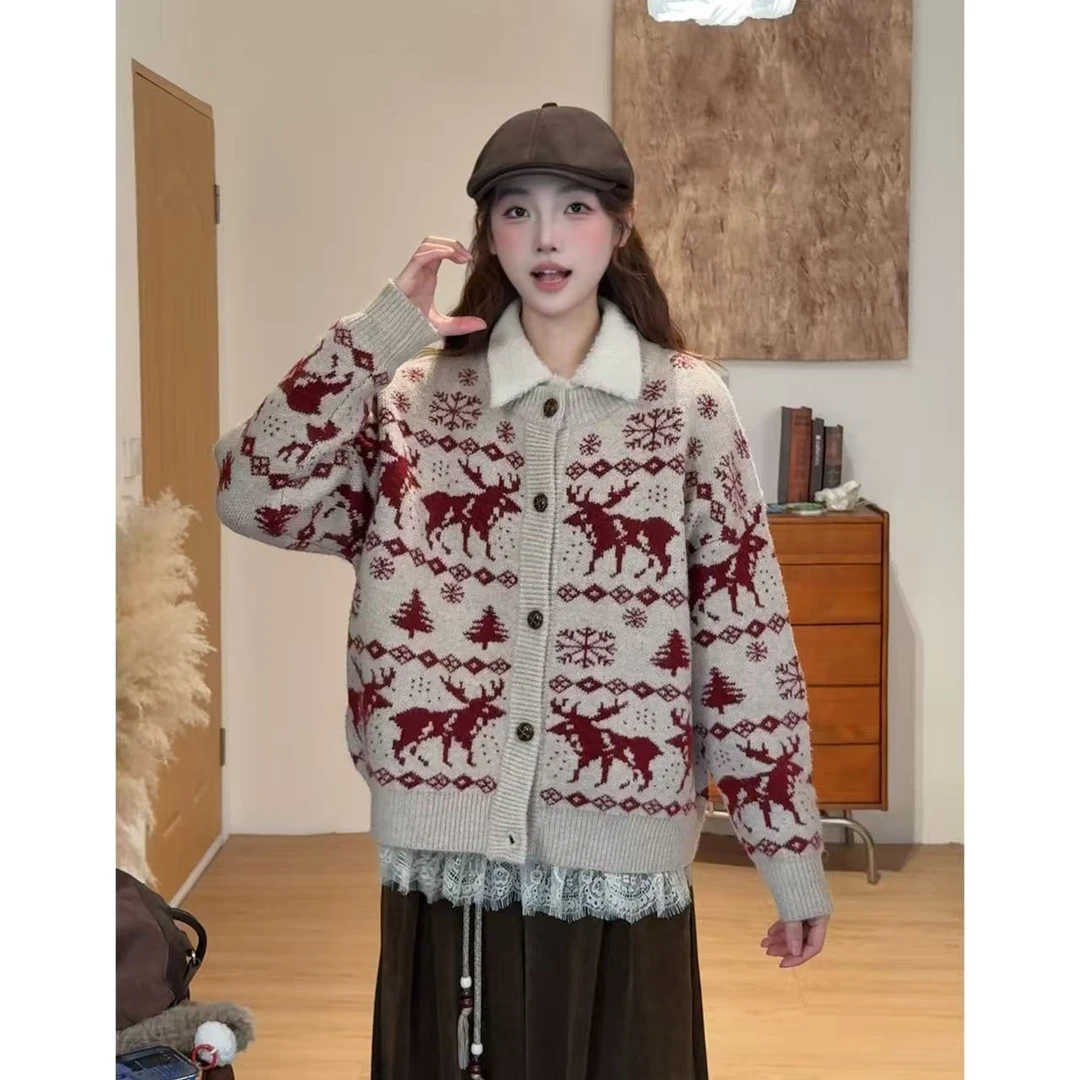 VGVL毛衣【麋鹿】秋冬加厚复古慵懒感麋鹿氛围感宽松毛衣50296