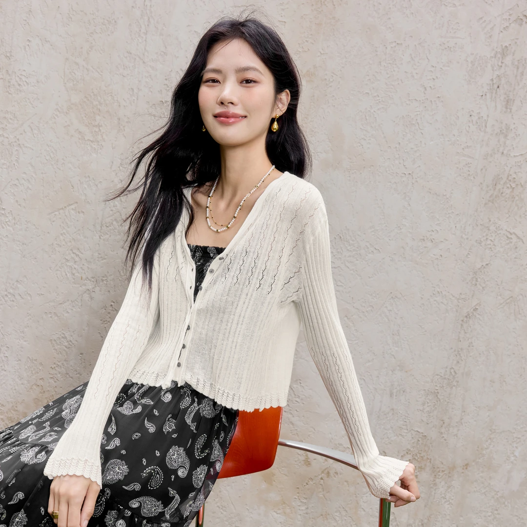 伊芙丽镂空设计薄款清透防晒空调衫开衫针织衫夏搭裙子1G6931591
