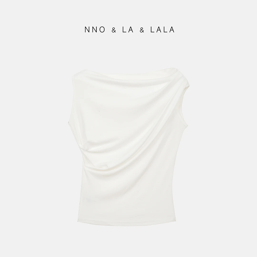 LA 设计感  不规则 露肩显瘦 收腰 白色T恤 31015