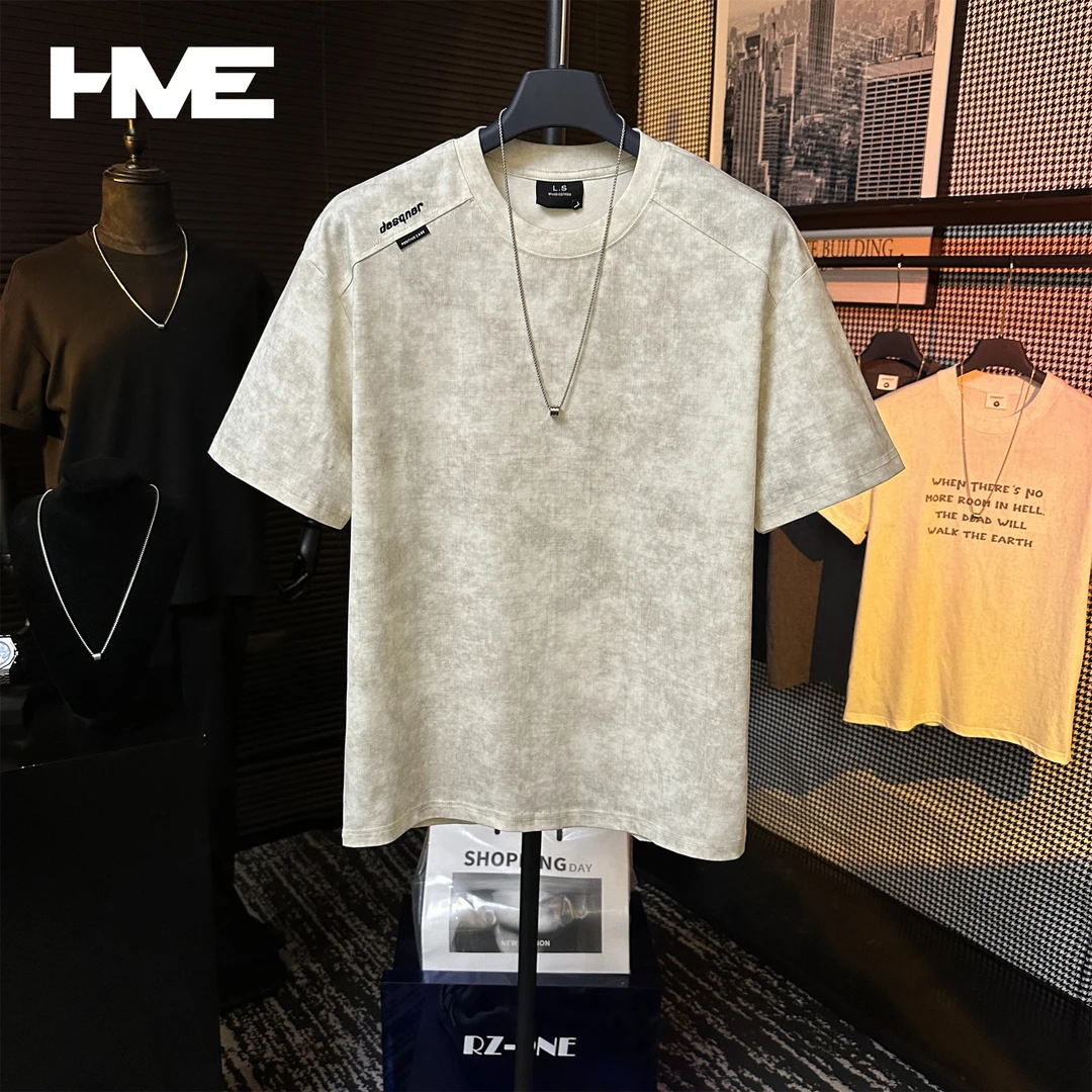 【HMEYAO】原创重磅轻奢侧边明线刺绣拼接设计男士高定百搭半袖短袖