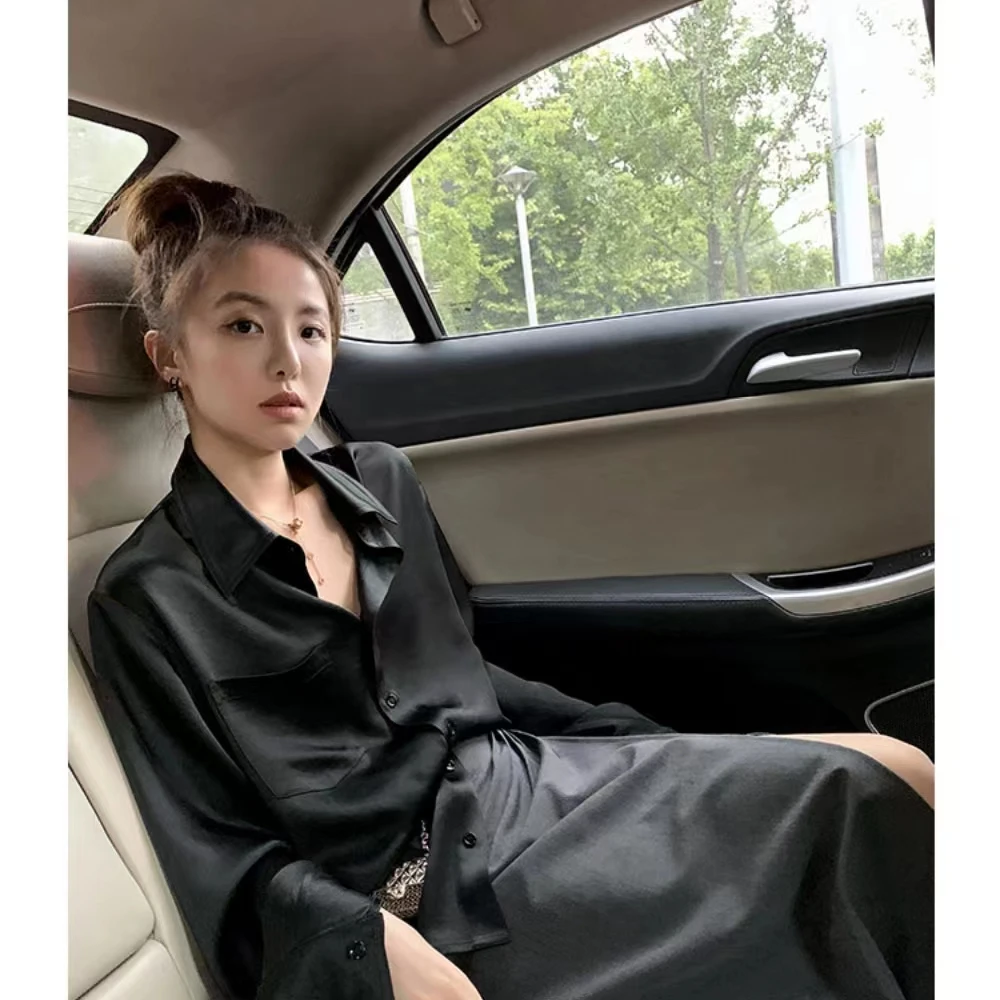 法式高级感轻奢丝滑光泽感长袖衬衫女2025春秋季新款缎面百搭上衣