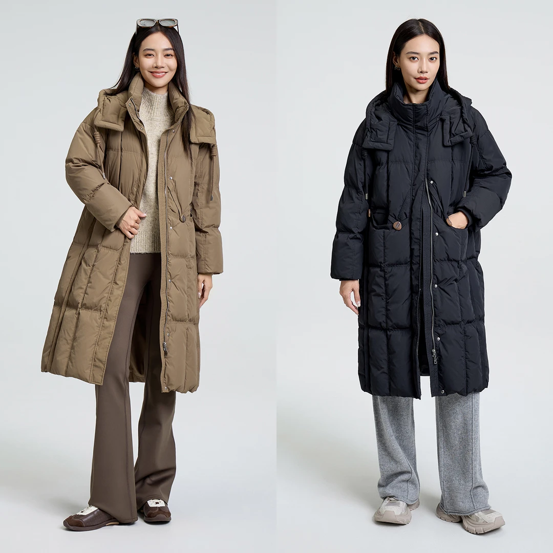2025冬款羽绒服休闲时尚连帽长款宽松过膝NB608