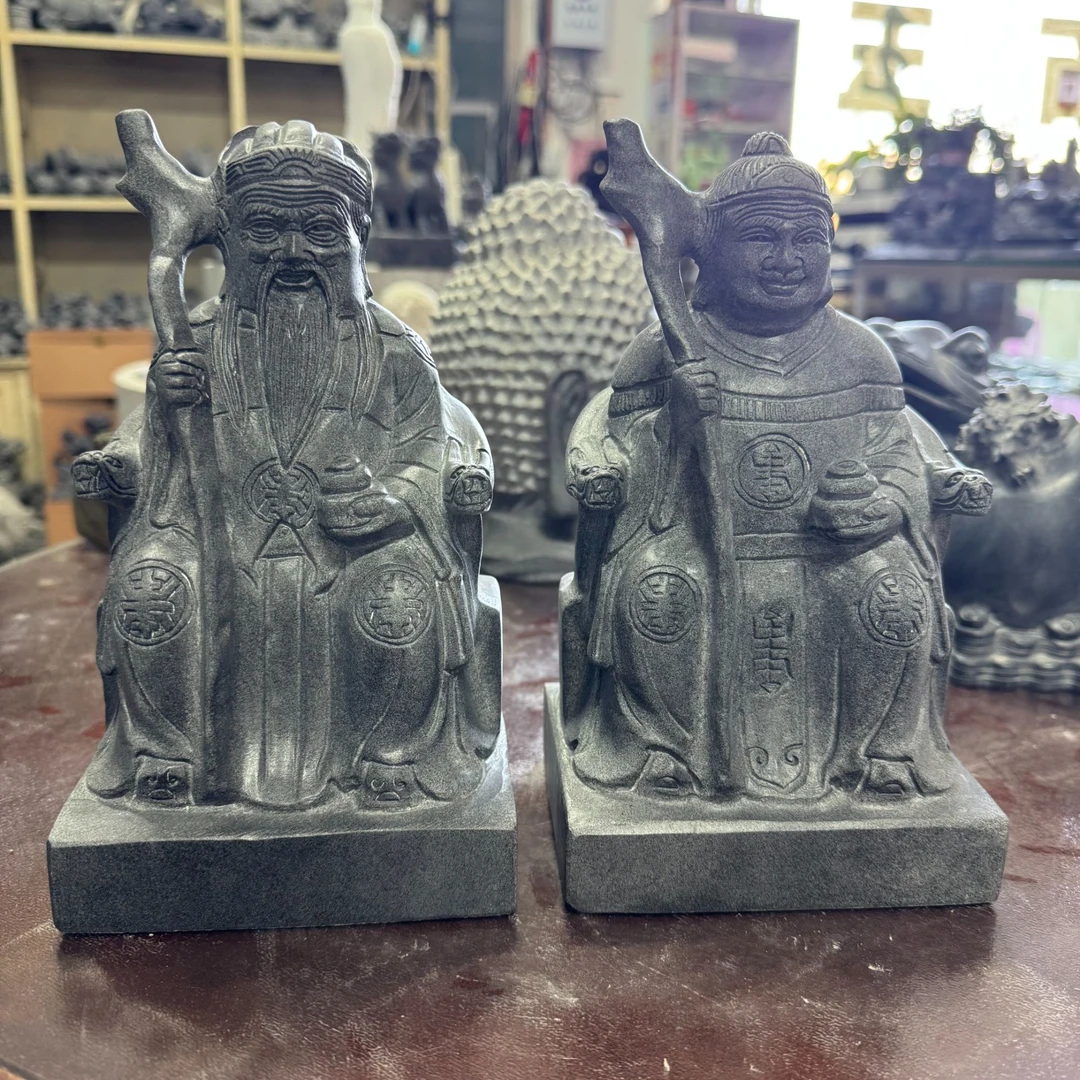 石雕青石土地公土地婆社公社母土地公公商家财神福德正神供奉神像
