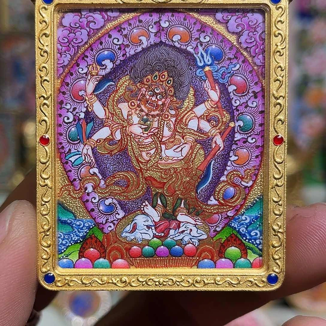 吊坠青海热贡纯手绘白财