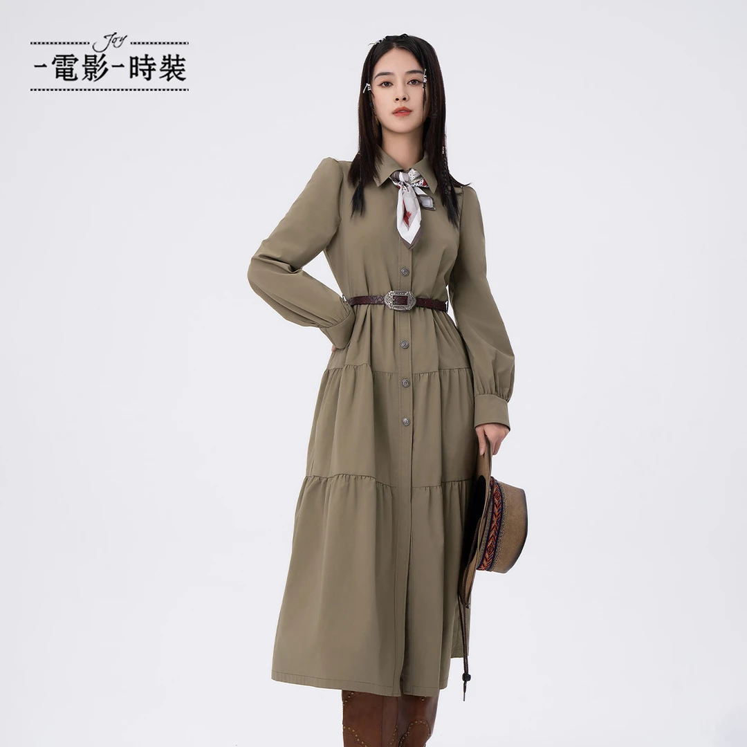 【九月专属】一电影一时装复古衬衫式长袖连衣裙简约通勤FFNL114201