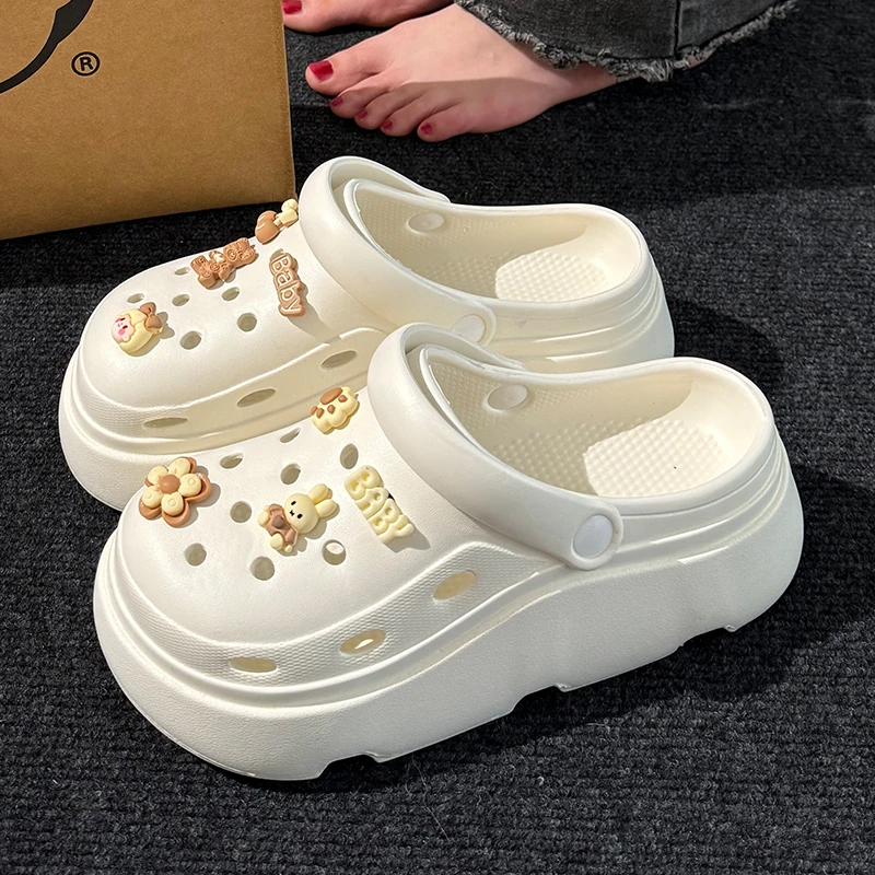 厚底防滑洞洞鞋女款2025夏季新款时尚海边沙滩休闲外穿增高洞洞鞋