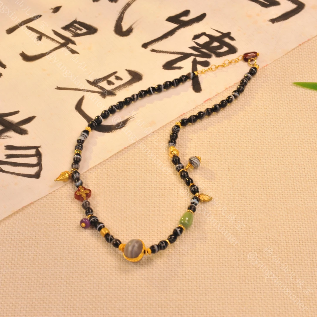 【杨仙仙珠宝】18K厚金镶嵌玛瑙多宝项链- A5285