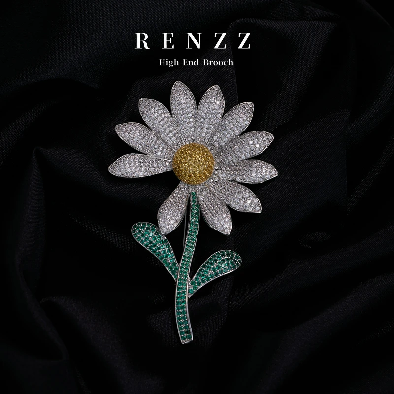 铜合金合成锆石胸针 7952韩【小清新】白色雏菊花（中版）大衣胸针