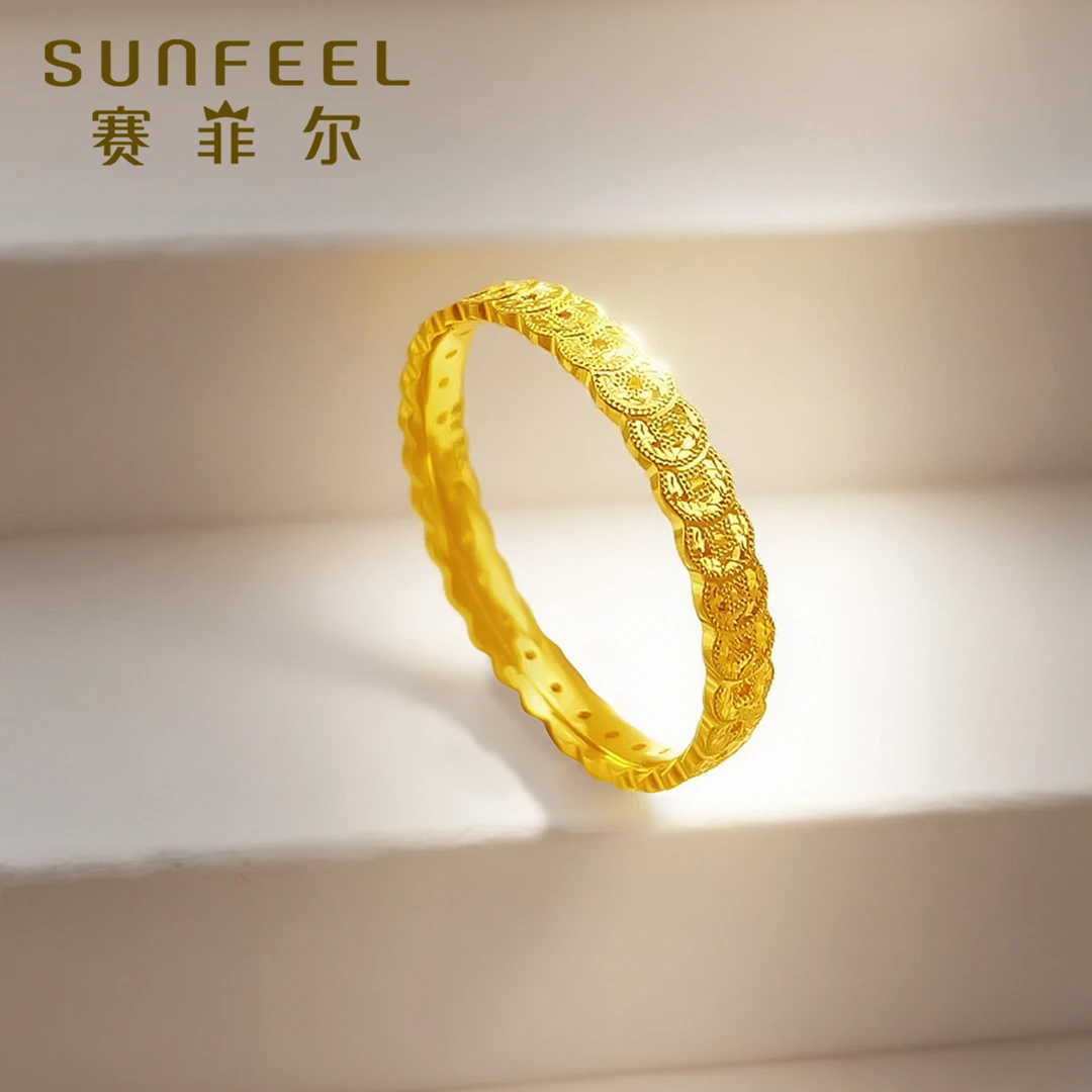 赛菲尔精品5G实心足金999鱼鳞铜钱黄金戒指5GJS0240331