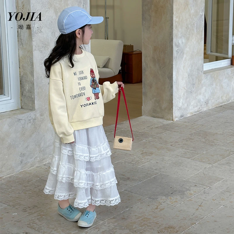 YOJIA女童卫衣春季2025新款卡通宽松女孩套头衫童装儿童长袖上衣