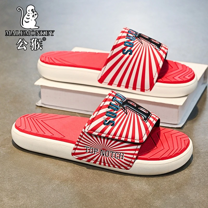 公猴踩屎感拖鞋男夏季外穿防滑防水软底魔术贴运动凉拖居家一字拖