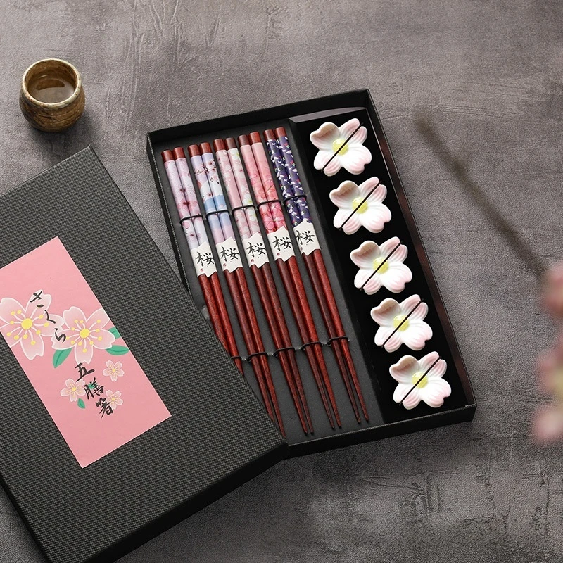 日本高端马拉斯木筷子带陶瓷筷架高端礼盒装