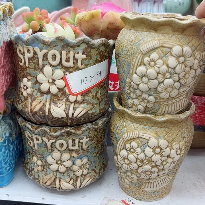 多肉绿植陶瓷花盆9.9包邮，有孔