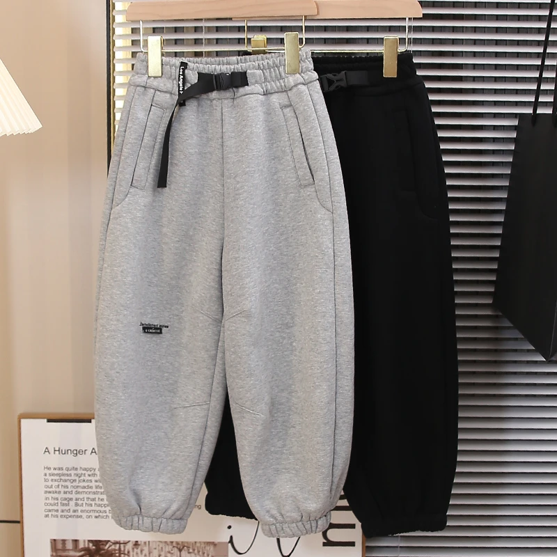 【西西家】儿童加绒裤子2024新款男童秋冬装一体绒休闲裤保暖束脚裤