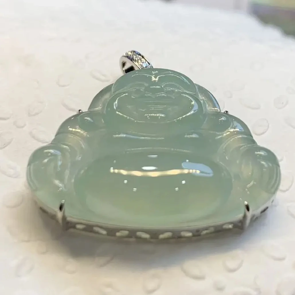 折后佛公  冰晴绿缅甸A货翡翠18K金南非钻石 整高28裸21.2-29.2-6