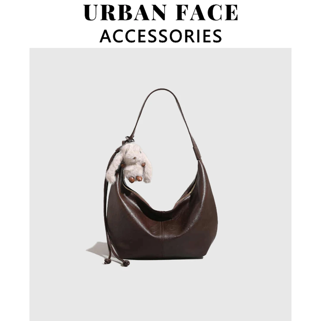 UR大容量慵懒风托特包女式2025新款复古软皮饺子包轻奢百搭斜挎包