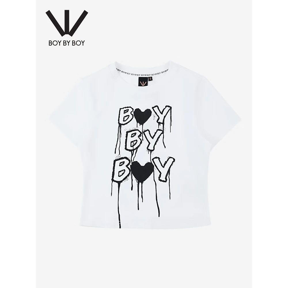 BOY BY BOY夏季女士短袖潮牌女装圆领印花修身时尚百搭T恤W01026