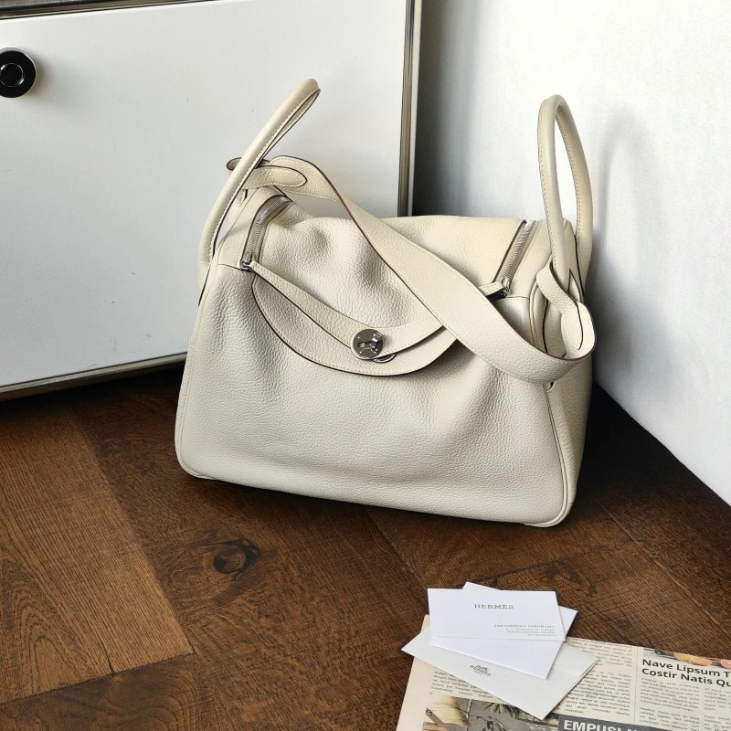 95新 Hermes/爱马仕 定金  奶油白TC皮银扣Lindy34单肩包 52217