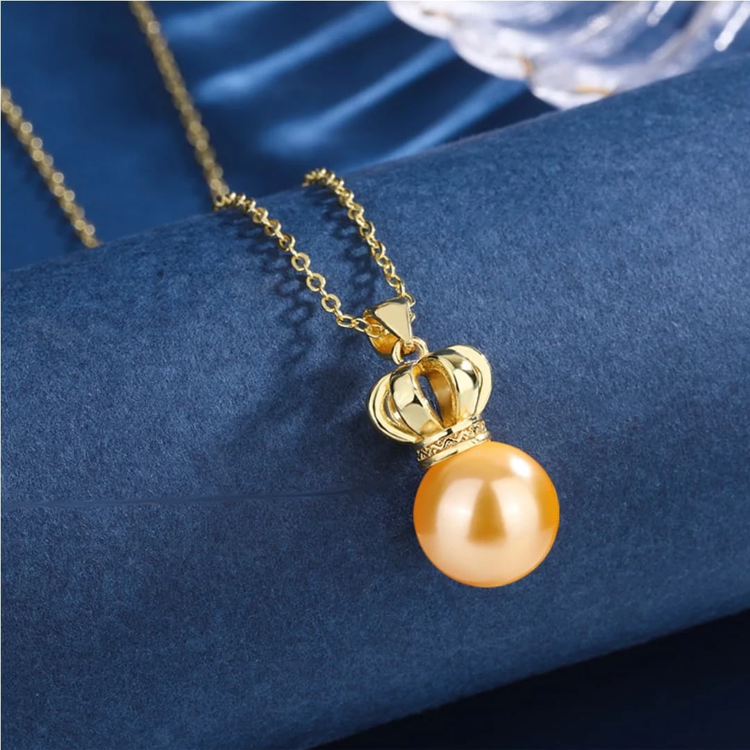 铜合金项链 海贝珠14-15mm浓金色时尚女王皇冠款项链浓金王冠项链