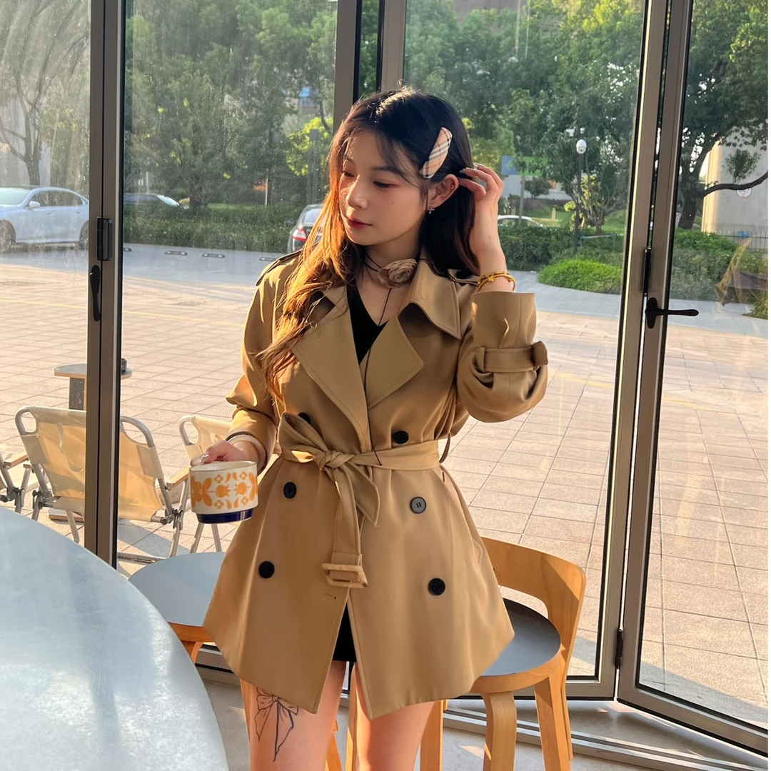 【秋季新款】拼接收腰短款小个子显高女装秋季风衣外套女插肩袖网红
