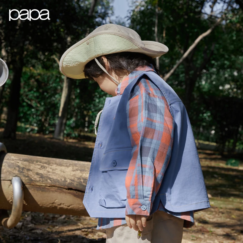 papa爬爬春季儿童马甲男女童户外工装风纯棉上衣时髦洋