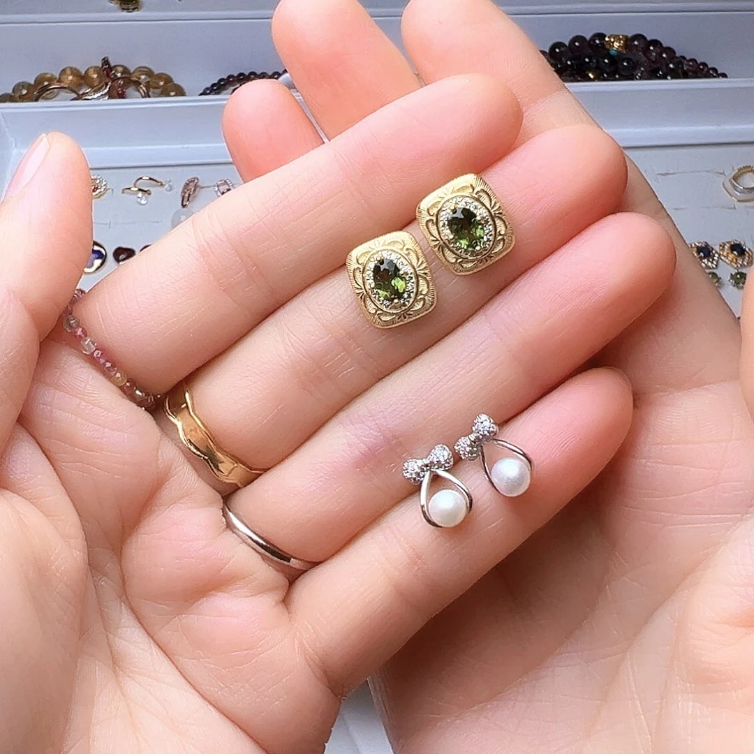 碧玺耳饰银S925镶嵌拍一发二不退不换不退运费