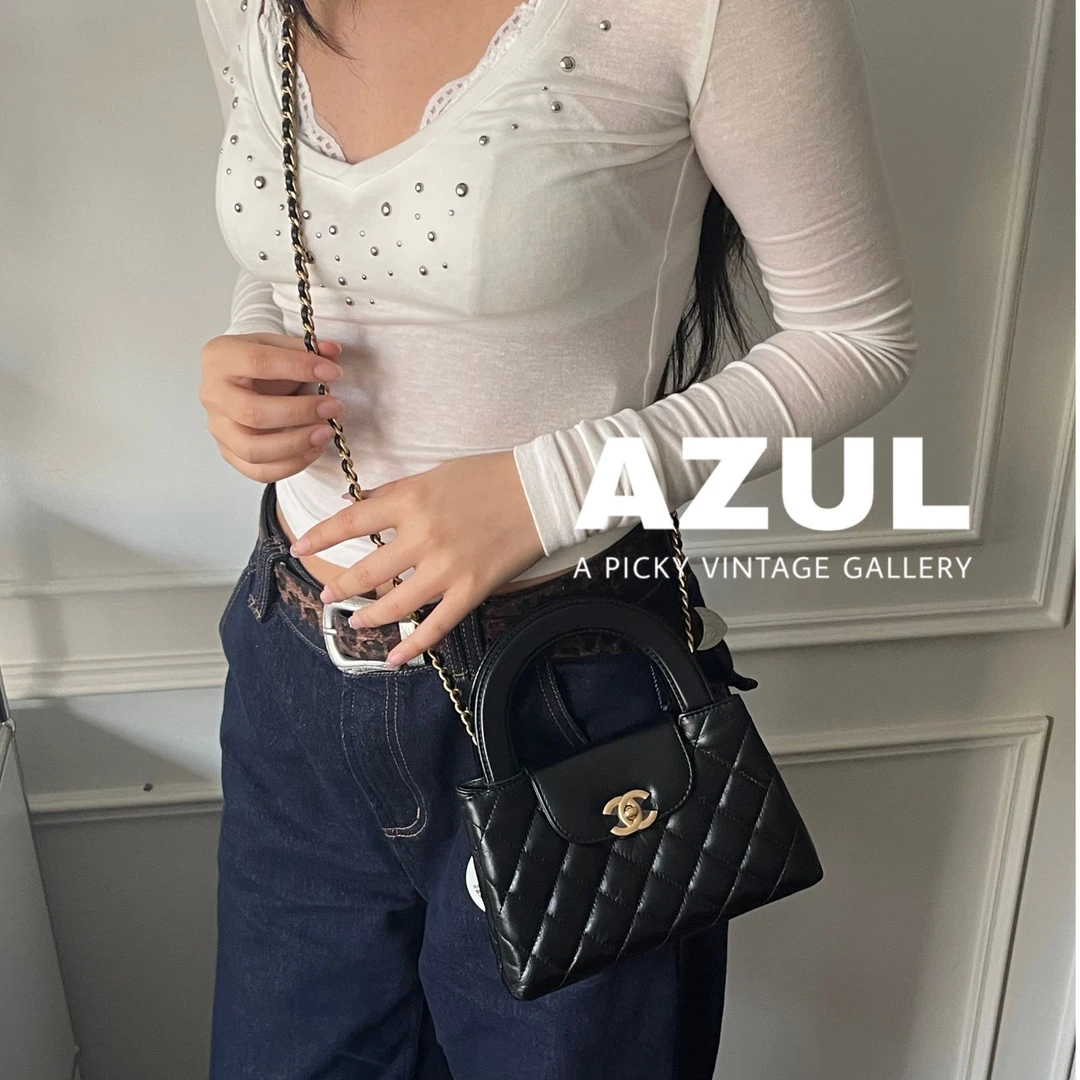 99新 Chanel/香奈儿 Azul-24A黑金牛皮kelly19手提斜挎包 41101