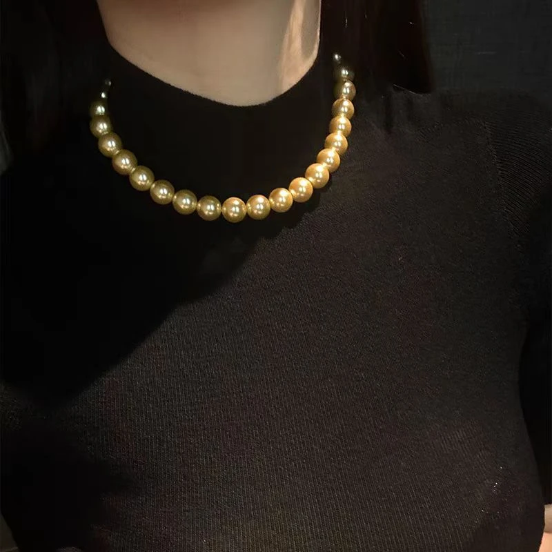 925银扣头深海母贝珠10m珠羽皇金项链 XL055