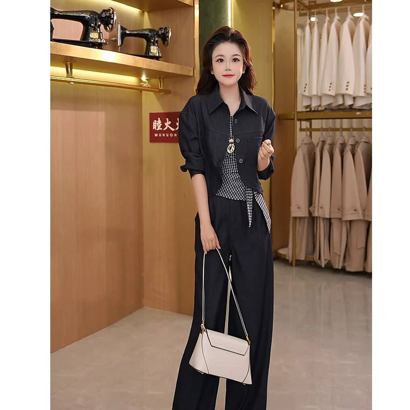 时尚套装阔腿休闲风度假风休闲黑色富家千金风初恋风8252