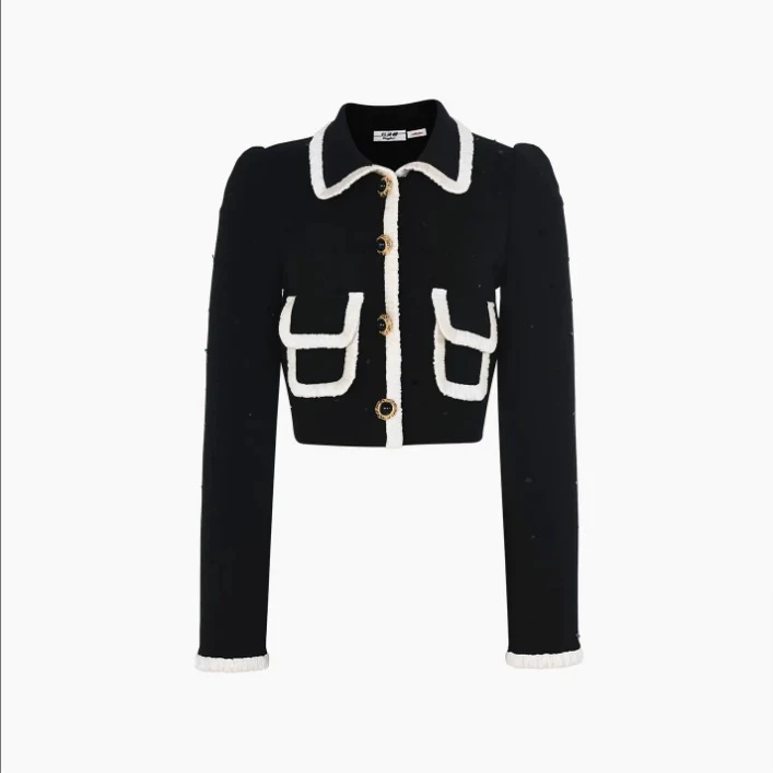 LeFame/拉飞姆2025秋季新款撞色设计针织开衫小上衣LF25Q01ZM076