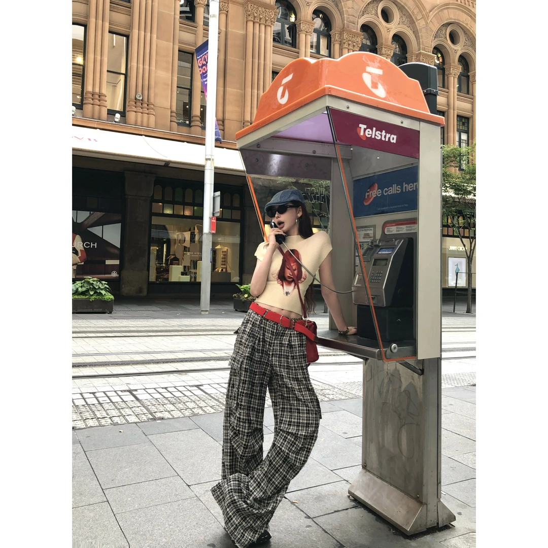 LI婉君【澳洲留学生】夏季美式格纹垂感阔腿休闲裤LWJ25A1K864