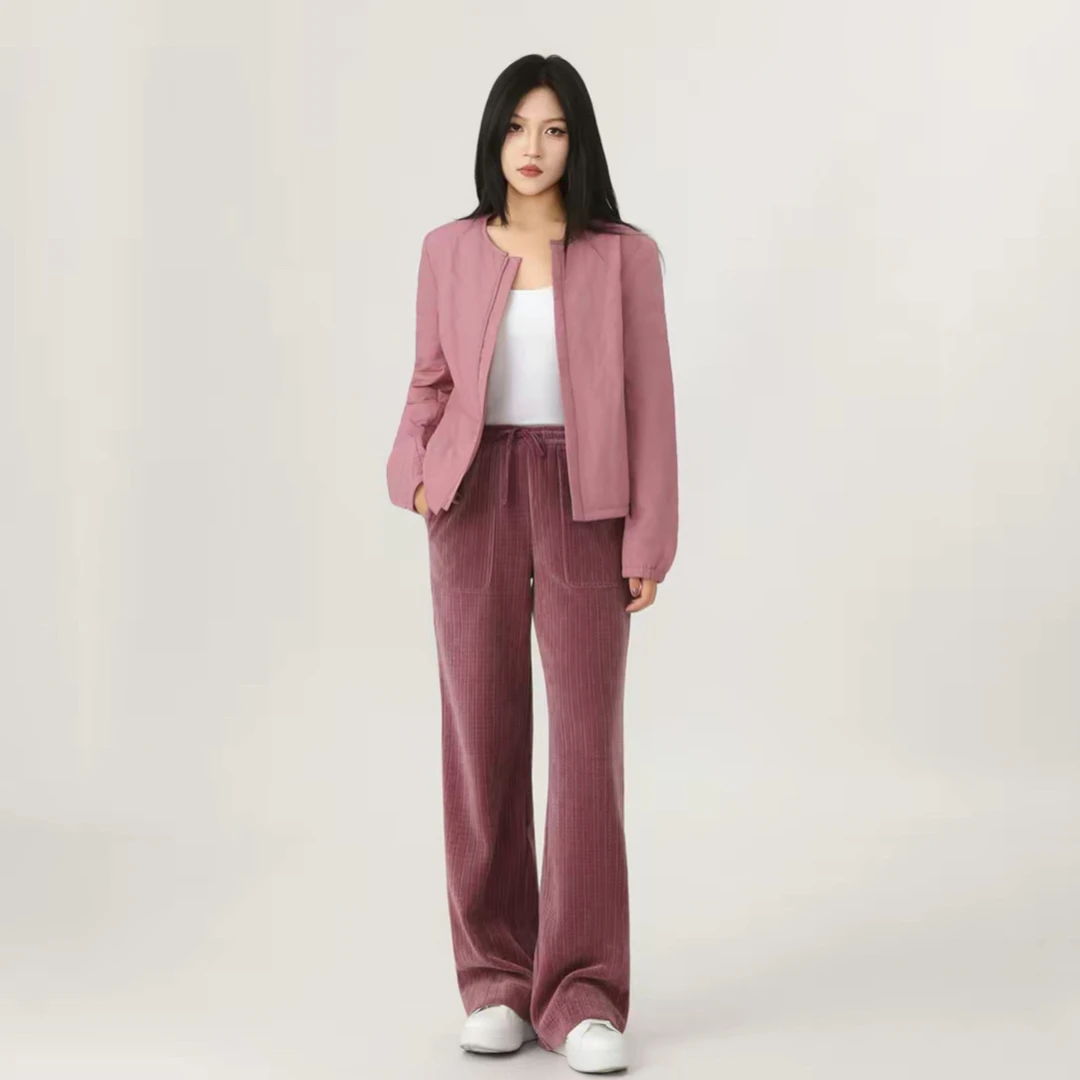 AMASS/阿玛施新款简约休闲百搭圆领单排扣横条绗缝棉服外套540048