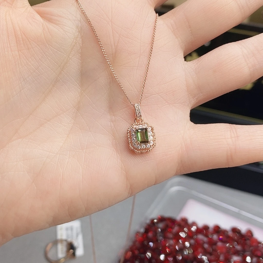 银S925镶嵌颈饰碧玺吊坠