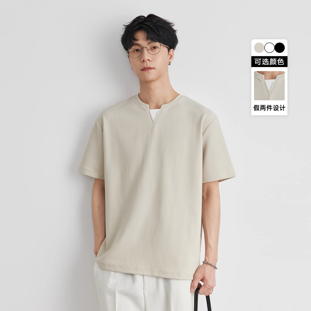 亦止男装假两件短袖T恤男夏季新款简约高级设计感宽松男士体恤潮