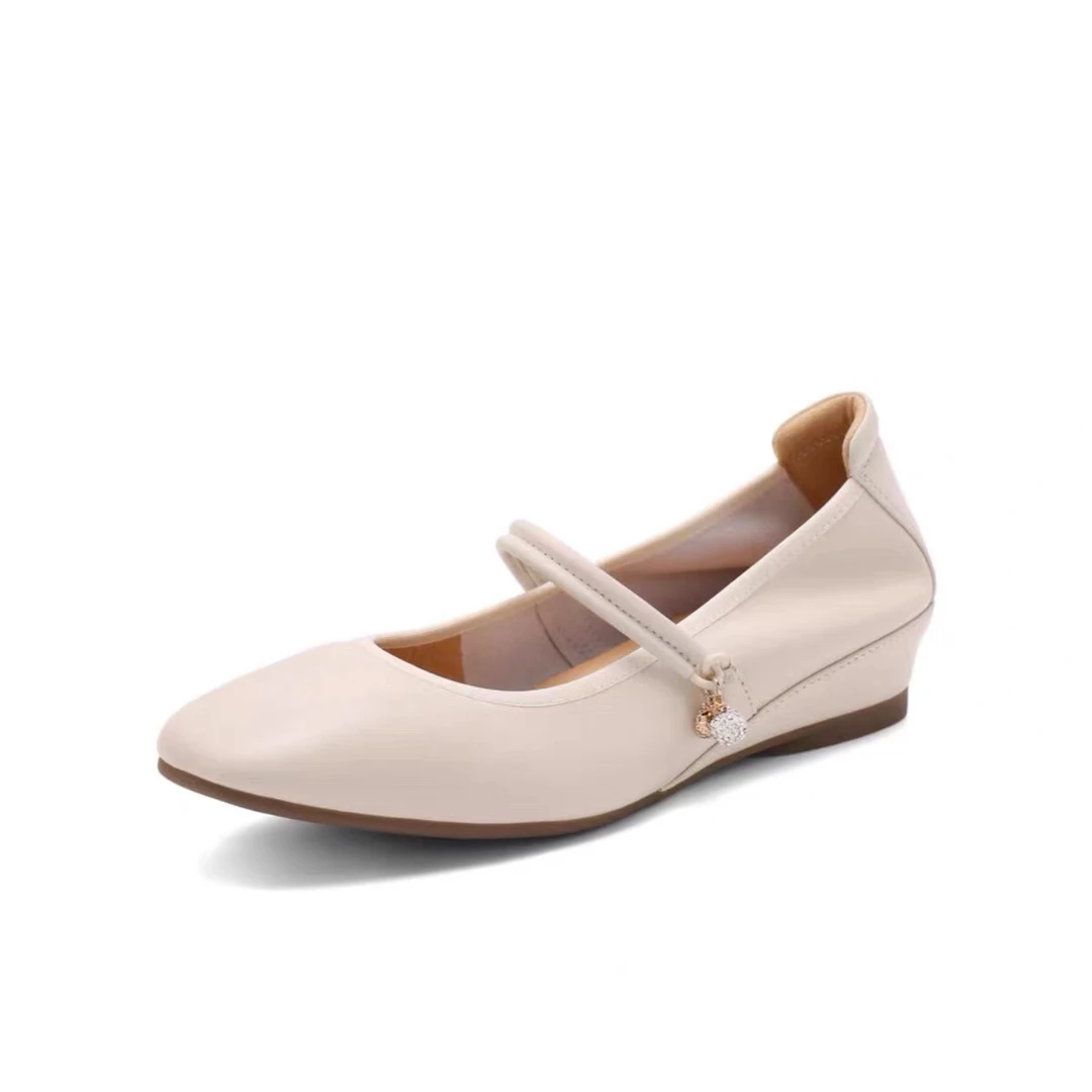 广州女鞋3092-1头层牛皮真皮浅口不掉鞋坡跟软底夏季圆头单鞋瓢鞋