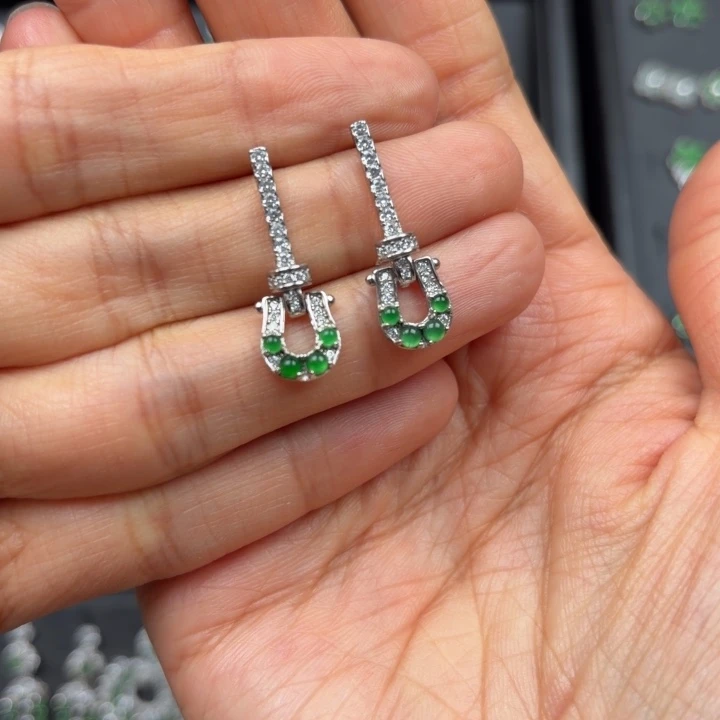 翡翠银S925镶嵌耳饰