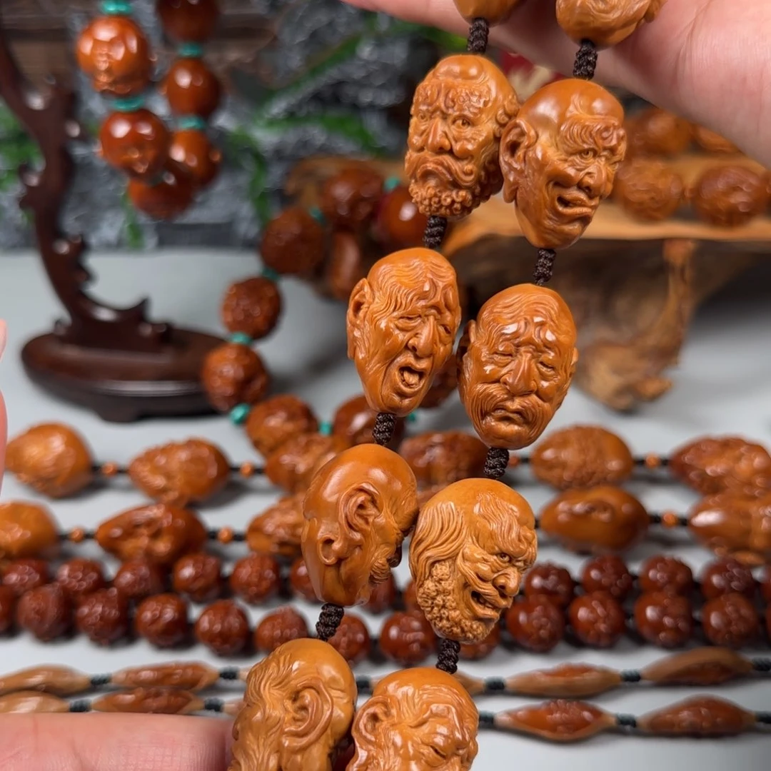 橄榄核手串/手链宽2.1梅林红核梵相十八罗汉长串